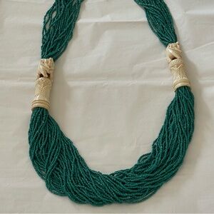 Statement Necklace Elephant Motif twisted stratand Green Beaded Necklace